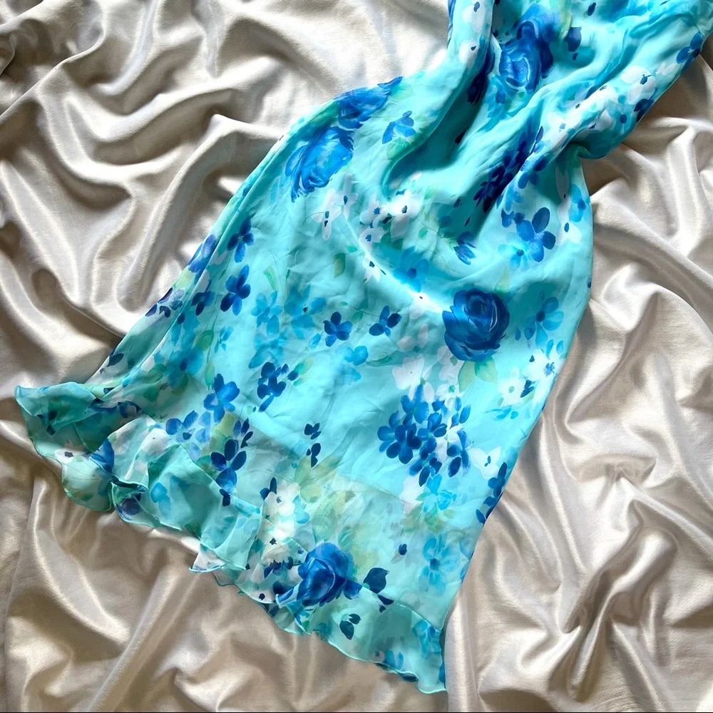 SALE ❤️‍🔥 Rare Vintage 90’s/y2k Slinky Floral Blue Dress - Picture 3 of 4